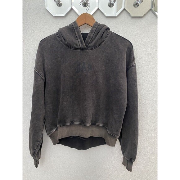 GAP Womens Crop Logo Hoodie Faded Black XSmall - Picture 6 of 14
